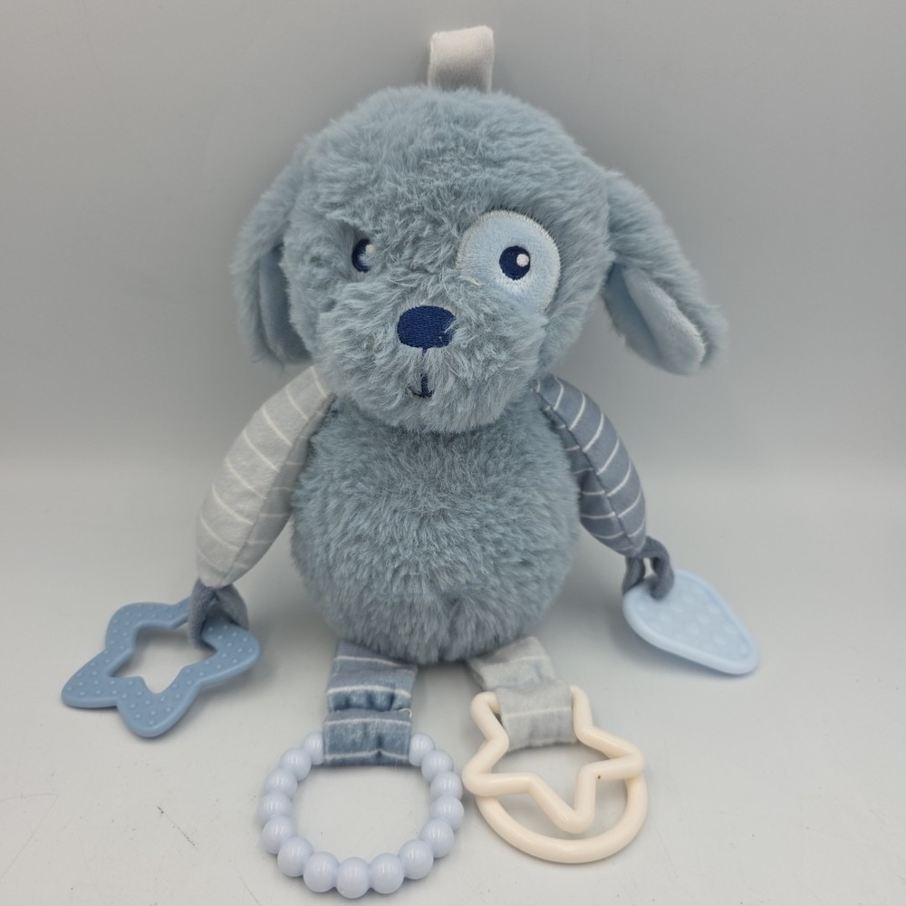 New Dreamgro Blue Puppy Lovey Dog Activity Plush Rattle Crinkle Teether Toy 11"